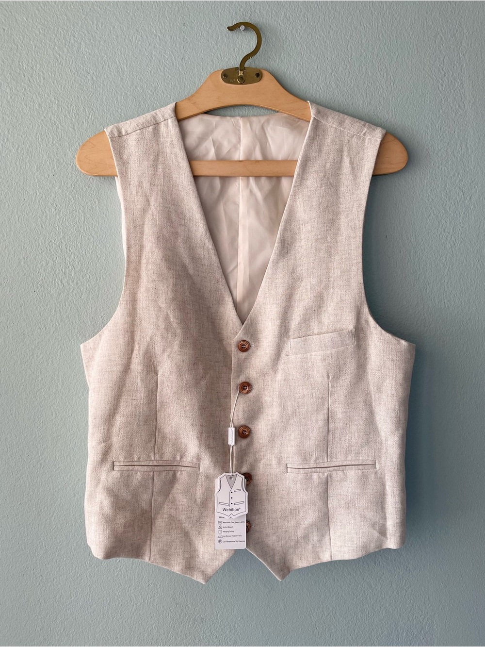 Wehilion | Beige Cream Linen V-Neck Vest Unisex
